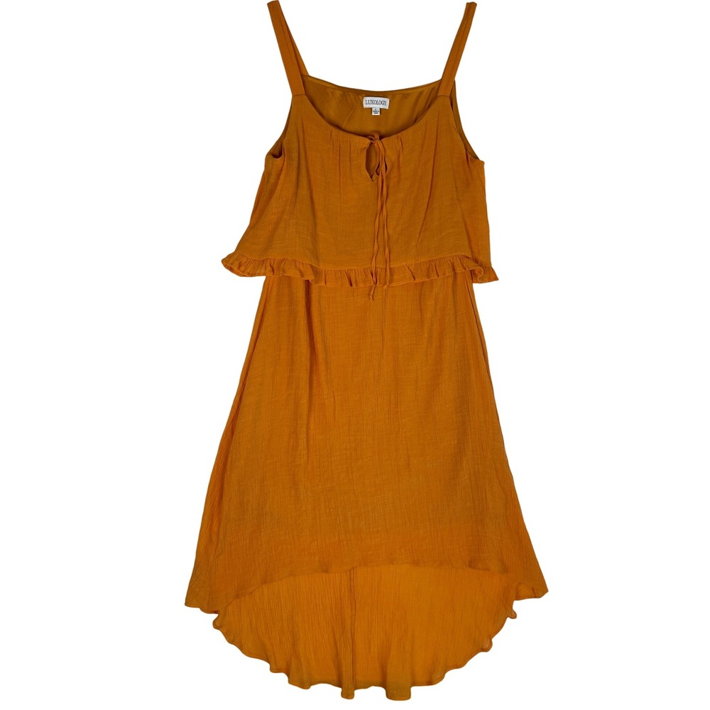 Luxologyโ Women's Dress Size L Orange Sleeveless Hi Low Tiered Ruffle
